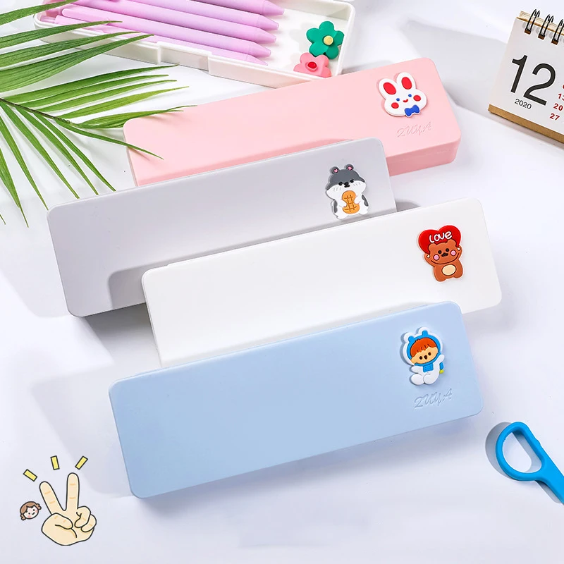 Simple Ins Cartoon Stationery Box Student Frosted Pencil Box Multi-function Storage Large-capacity Storage Box Gift