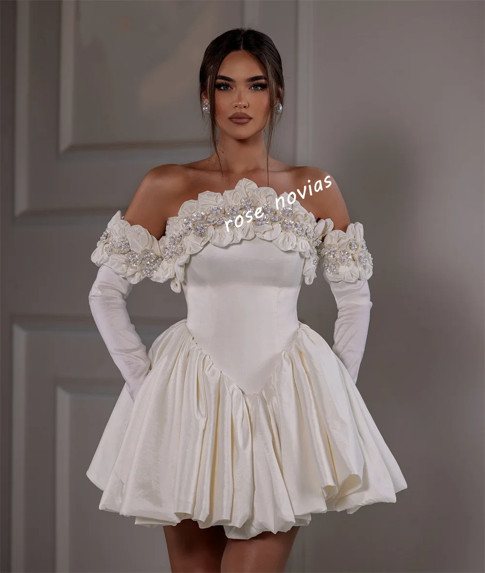 Customized Handmade Flower Pleat Charming Off-the-shoulder A-line Short Dresses Bespoke Occasion Elegant Party Homecoming Dress