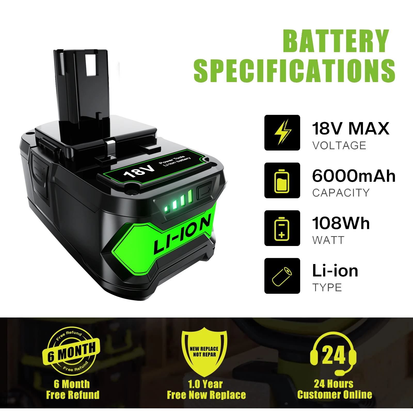 P108 For Ryobi ONE+ Plus 18V Lithium+ P102 P103 P104 P107 P117 18-Volt RB1850X RB18L30 BPL1820 RB1860X Cordless Tools battery