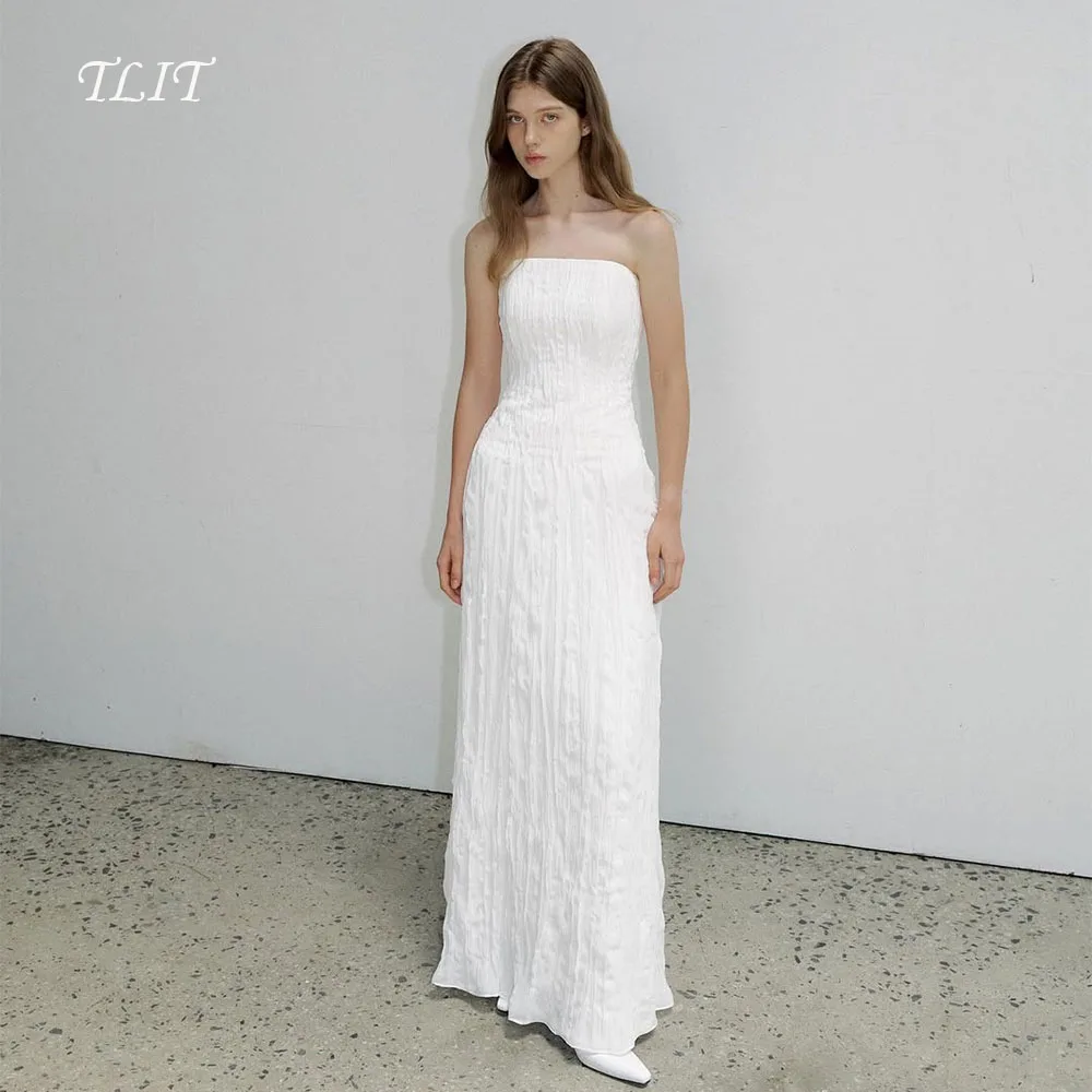 

TLIT Elegant White Taffeta Mermaid Evening Dresses Customized Strapless Pleats Prom Gowns Korea Wedding Dresses Photo shoot