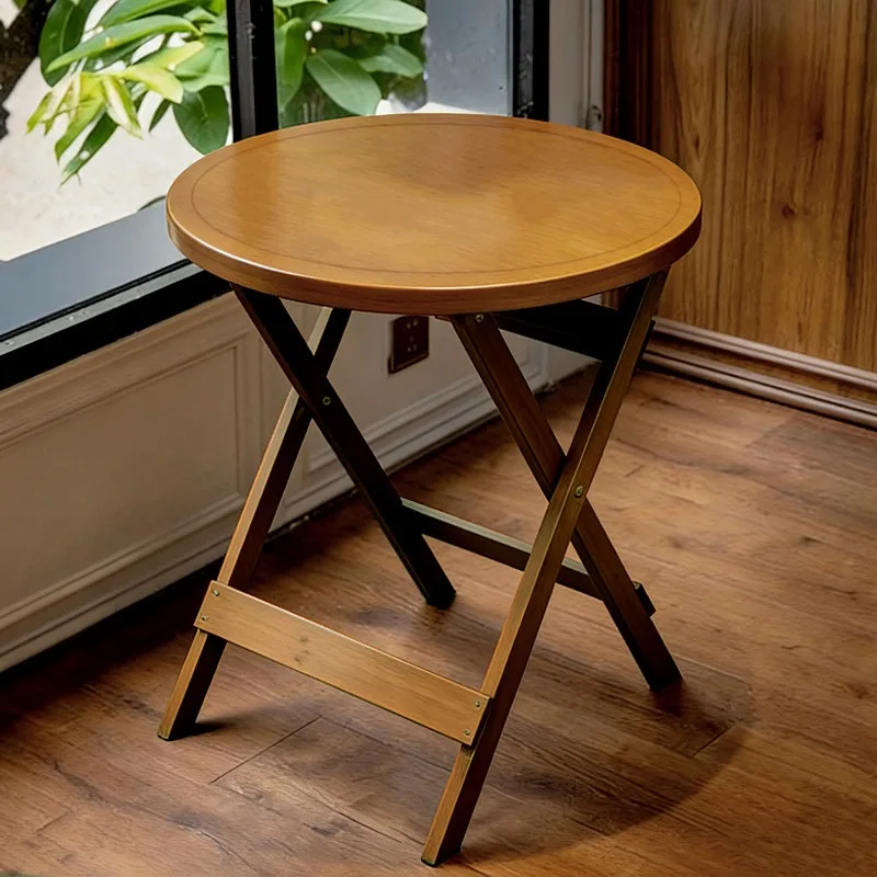 Outdoor solid wood folding dining table round square table medium antique household small apartment living room balcony dining t