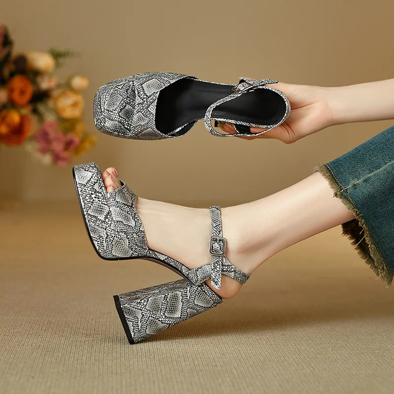 

Модные летние женские сандалии на массивном высоком каблуке с ремешком на щиколотке, вечерние женские туфли-лодочки из натуральной кожи, 11,5 см