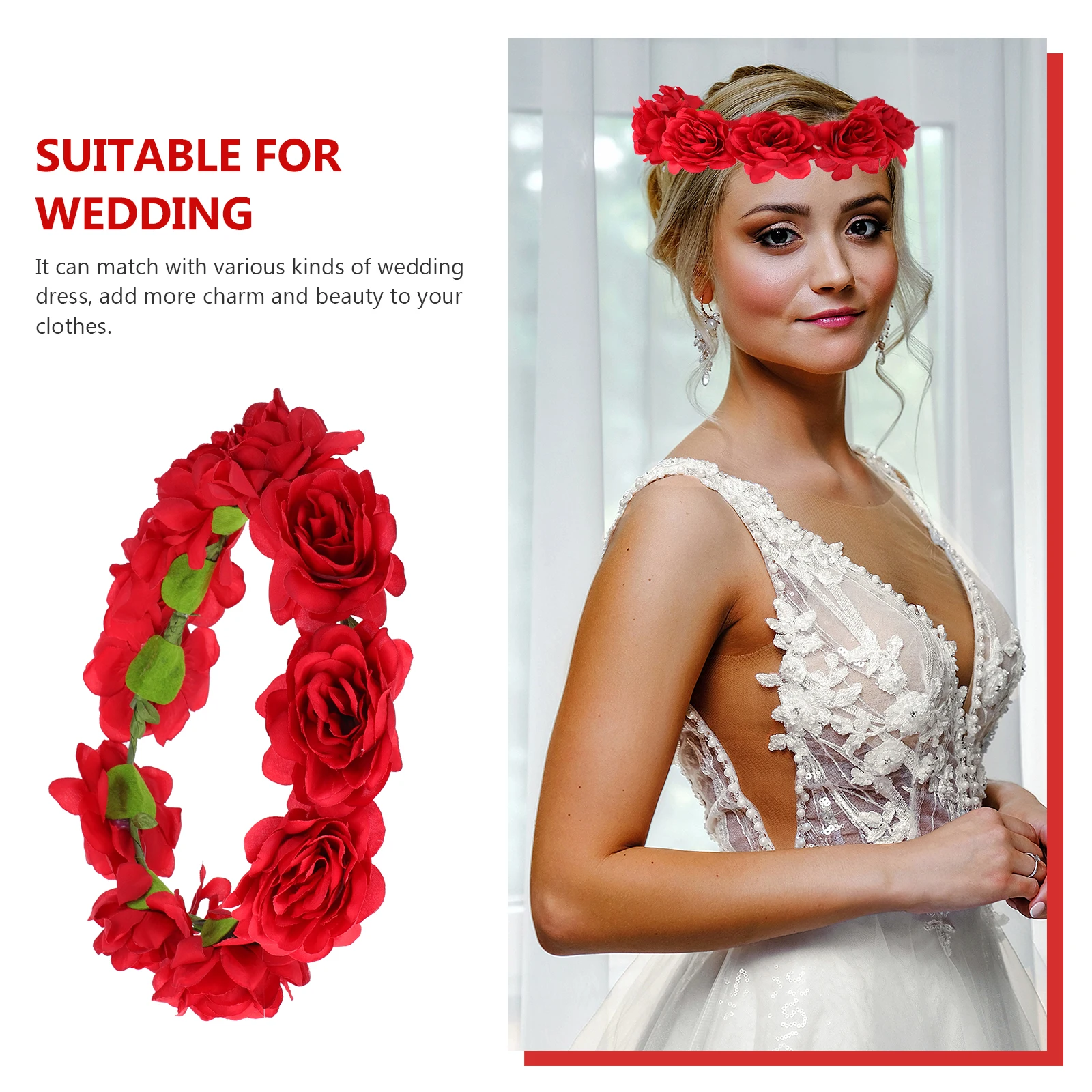 

Rose Flower Headband Creative Hair Wreath Floral Headdress Makeup Wrap Valentine'S Day Gift For Women Beach Party Costume Travel