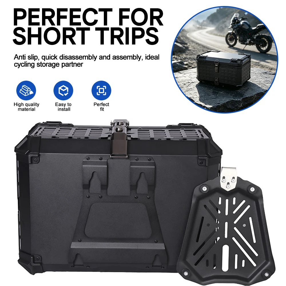 Pegboard Design 65L Armored Aluminum Motorcycle Rear Cargo Case Quick Detach Universal E-Scooter Storage Trunk With Base Plate