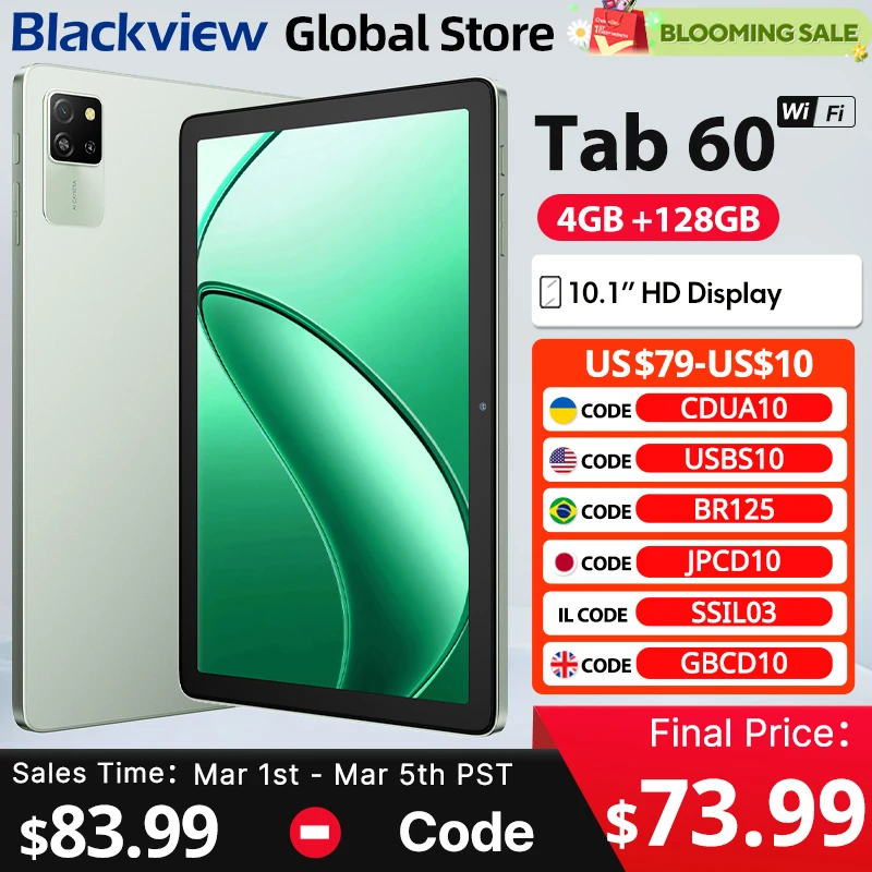 2025 New Blackview Tab 60 WIFI Tablet 10.1Inch IPS Display Widevine L1 Android 14 5100mAh Battery 12GB(4+8Expand) 128GB PC Pad