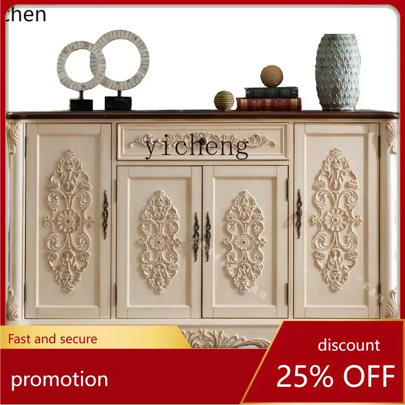 

ZMLShoe Cabinet Large Capacity American Solid Wood Frame Living Room Carved Display Sideboard Cabinet