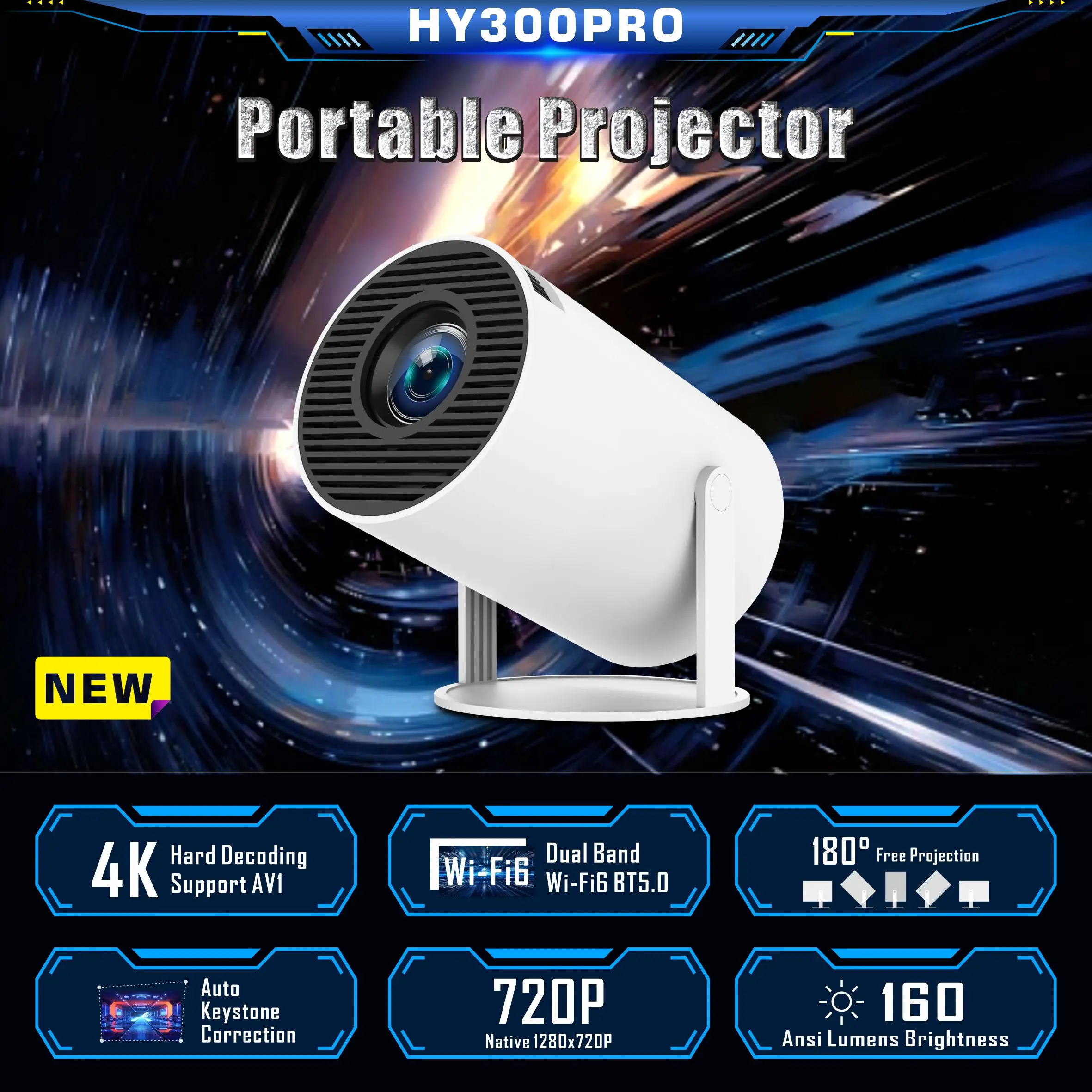 Factory Cheap Price New Hot Dual Wifi Smart AndroidBT5 Mini Portable Pocket Lcd Projector Hy300 Pro 4K Home Theater Projetor