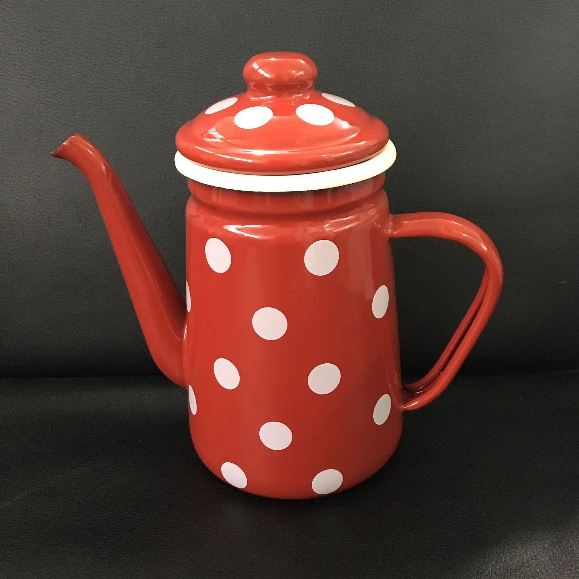 1.1 لتر غلاية شاي المينا إبريق قهوة وعاء أزرق عتيق مع نقاط بيضاء