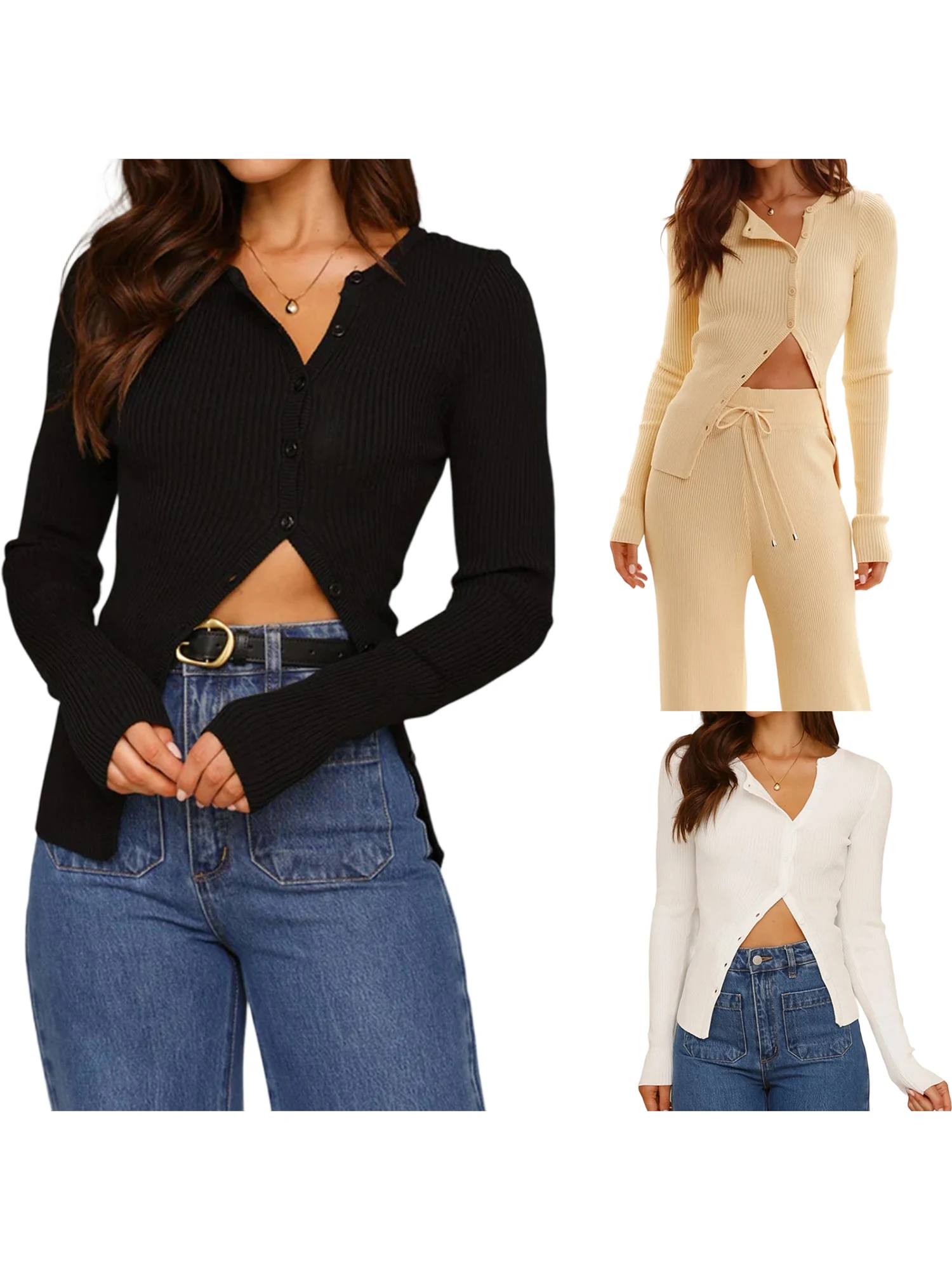 Women s V-Neck Sweater Ribbed Knit Long Sleeve Pullover with Button Detail Cozy Fit Autumn Top for Everyday Wear