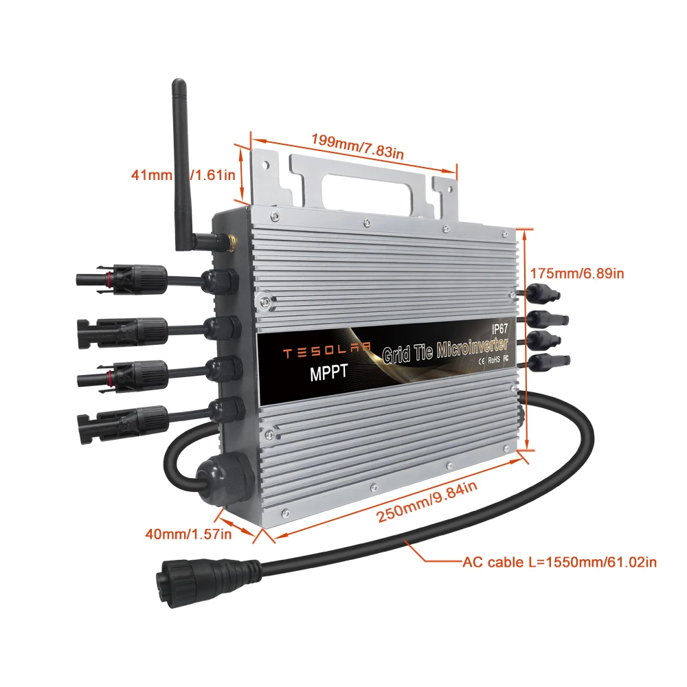 1400W 1500W 220V Smart Sinus Micro Omvormer Ingebouwde WiFi IP67 MPPT Voor 80-265V AC Raster 20-60V DC Zonnepanelen