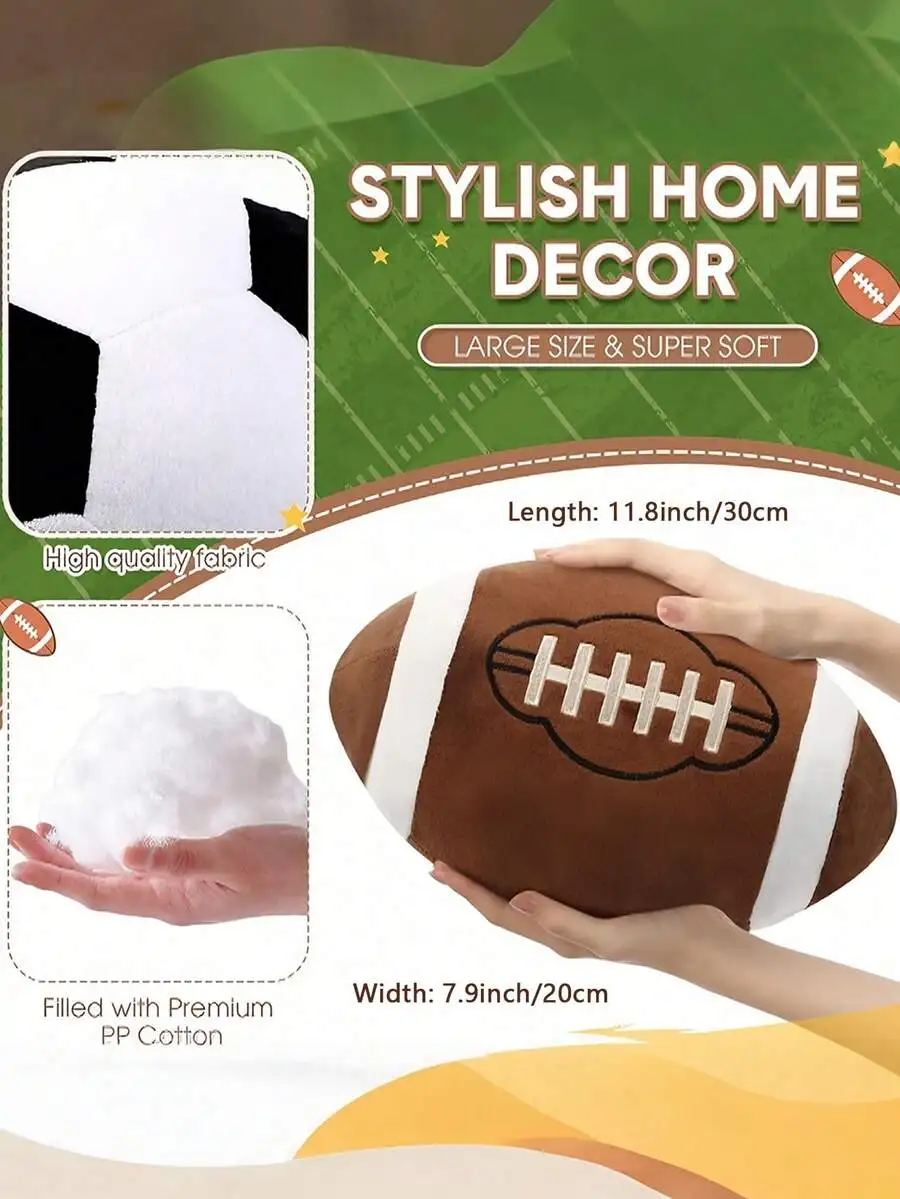 1pc Football Throw Pillow, Sofa Cushion, Football Basketball Round Soft Pillow, Bedroom Decor, Room Decor, Party Gift, Outdoor G