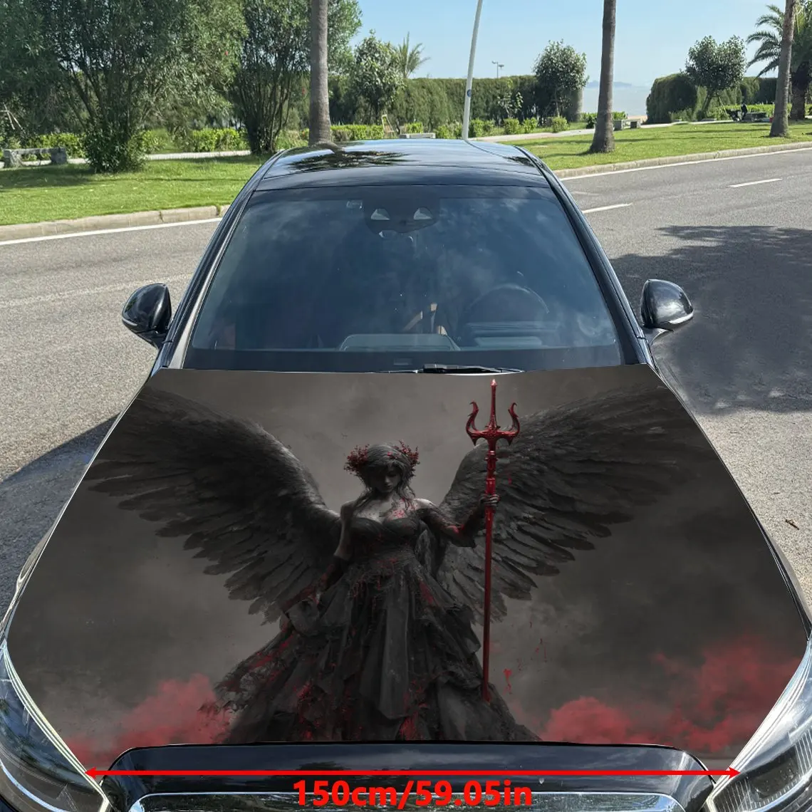 ملصقات غطاء محرك السيارة بطباعة Dark Ruling Winged Deity، مقاومة للماء ذاتية اللصق، مقاومة للخدش، سهلة الالتصاق، متينة للسيارة PVC st #2