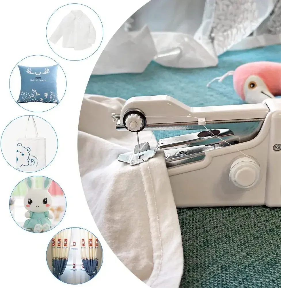 Portable Sewing Machine Mini Handheld Stitch Sew Needlework Cordless Clothes Fabrics Household Electric Sewing Machine