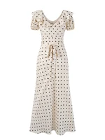 Chu Sau beauty Women New Fashion Sweet Polka Dot Print Chic Ruffles Midi Dress French V-Neck Puff Sleeve Vintage Party Dresses - Image 3