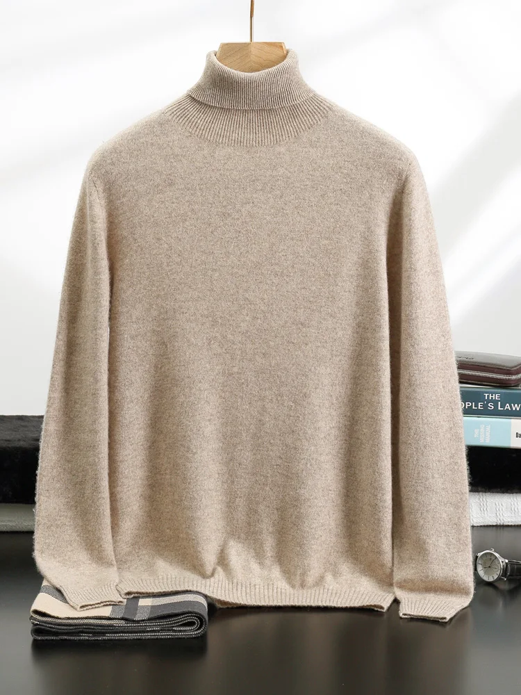 Men's Turtleneck Sweater Autumn Winter Essential Pullovers 100% Cashmere Knitwear Long Sleeve Smart Casual High Quality Clothing