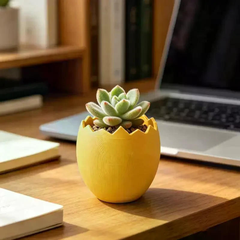 Cracked Egg Planter 3D Printed One-piece Molded Eggshell Flowerpot Modern Ceramic-finish Holder Ornament Decor No Break