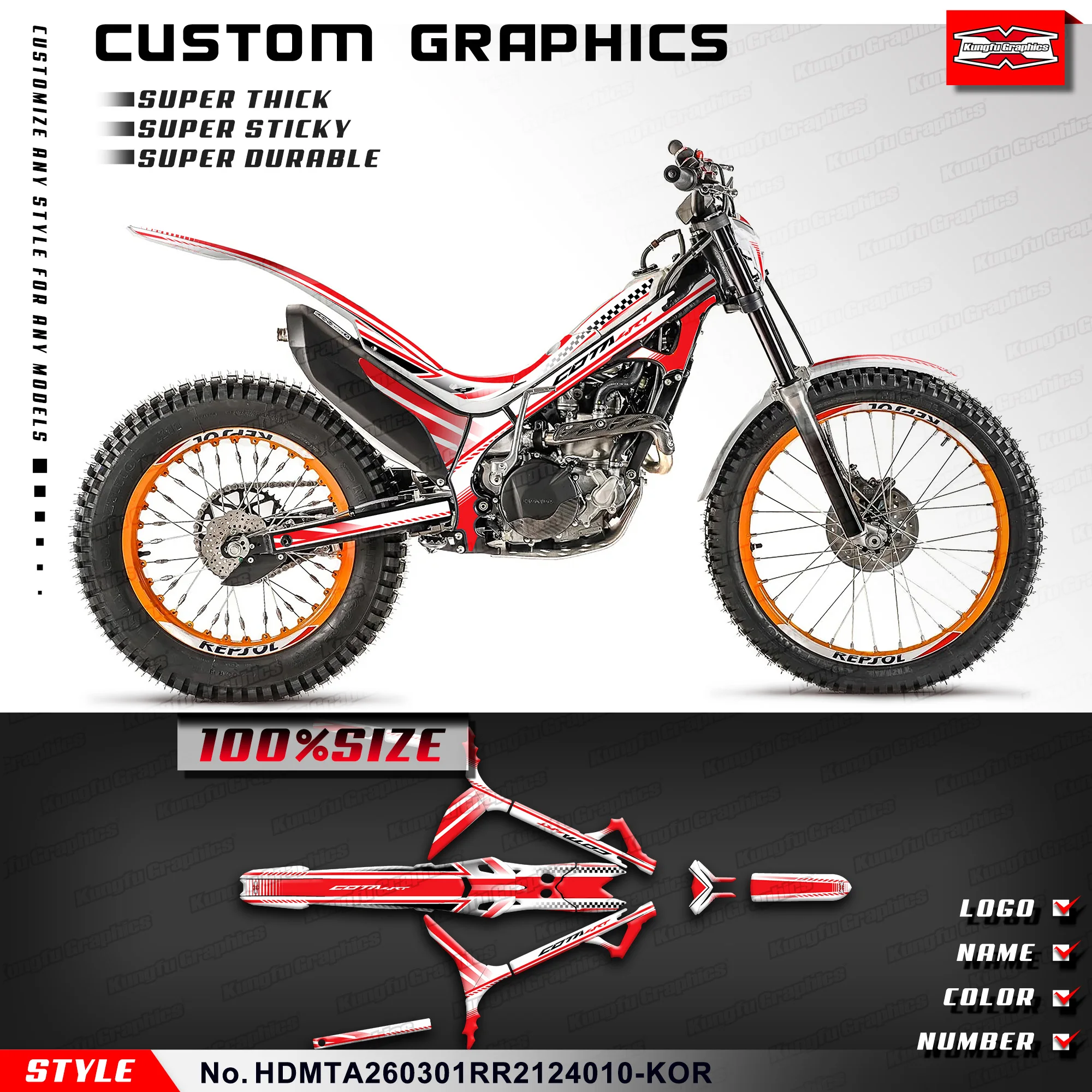 KUNGFU GRAPHICS Racing Stickers Complete for Honda Montesa Cota 4RT 260R 301RR 2021 2022 2023 24 25 26, HDMTA260301RR2124010-KOR