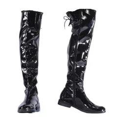 Men's Patent Leather Over-the-Knee Boots Winter Steel pipe perform Shoes ,Male Western Riding Boots Plus Size 47 Long Boots