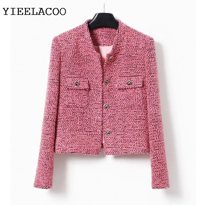 

Red jacket with standing collar autumn/winter women's clothing, elegant and retro woolen classic jacket