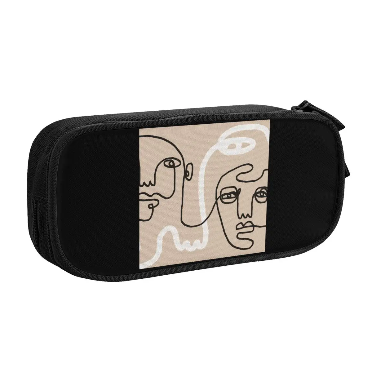 Custom Kawaii Abstract Minimalist Emotions Pencil Case for Girls Large Storage Faces One Line Art Pencil Bag School Accessories