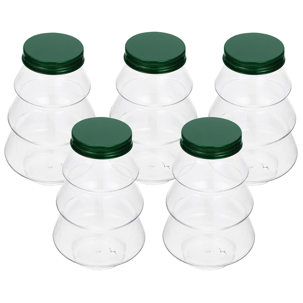 

5Pcs Juice Bottles Reusable Clear Christmas Tree Shape Sealing Design Portable for Milk Tea Cold Drinks Outdoor Camping Travel