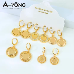 Luxury Saudi Gold Color Dangle Earrings 21k Gold Plated Turkish Coin Drop Earring Arab Muslim Women Fashion Wedding Jewelry