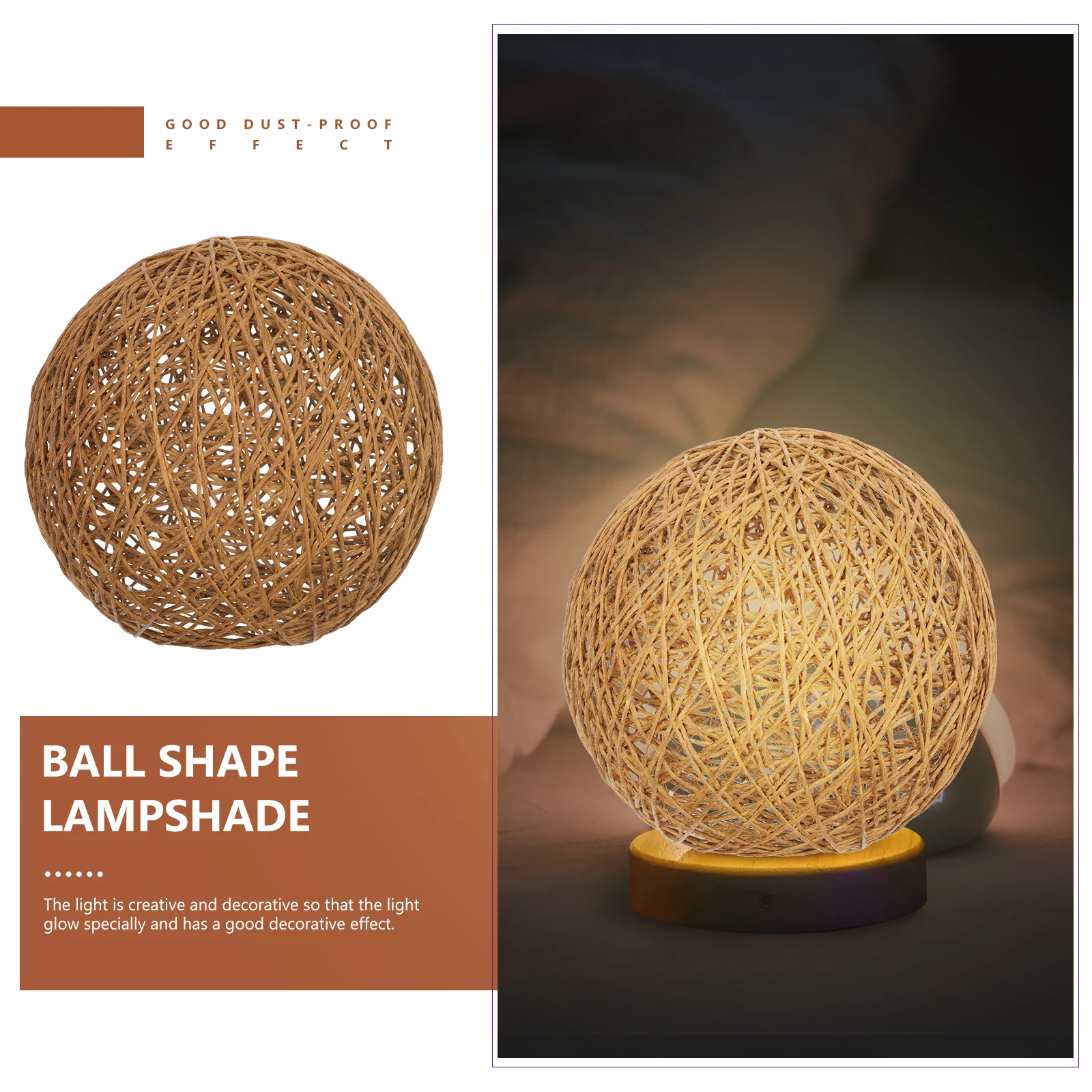 

Rattan Lampshade Light Shell Cover Coffee Color Dust Proof Protective Study Bedroom Kids Room Lighting Accessories