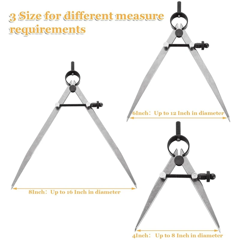 PWS 3 Pieces Adjustable Lockable Spring Wing Divider 4/6/8 Inch Carbon Steel Caliper Measuring Tool Leather Compass
