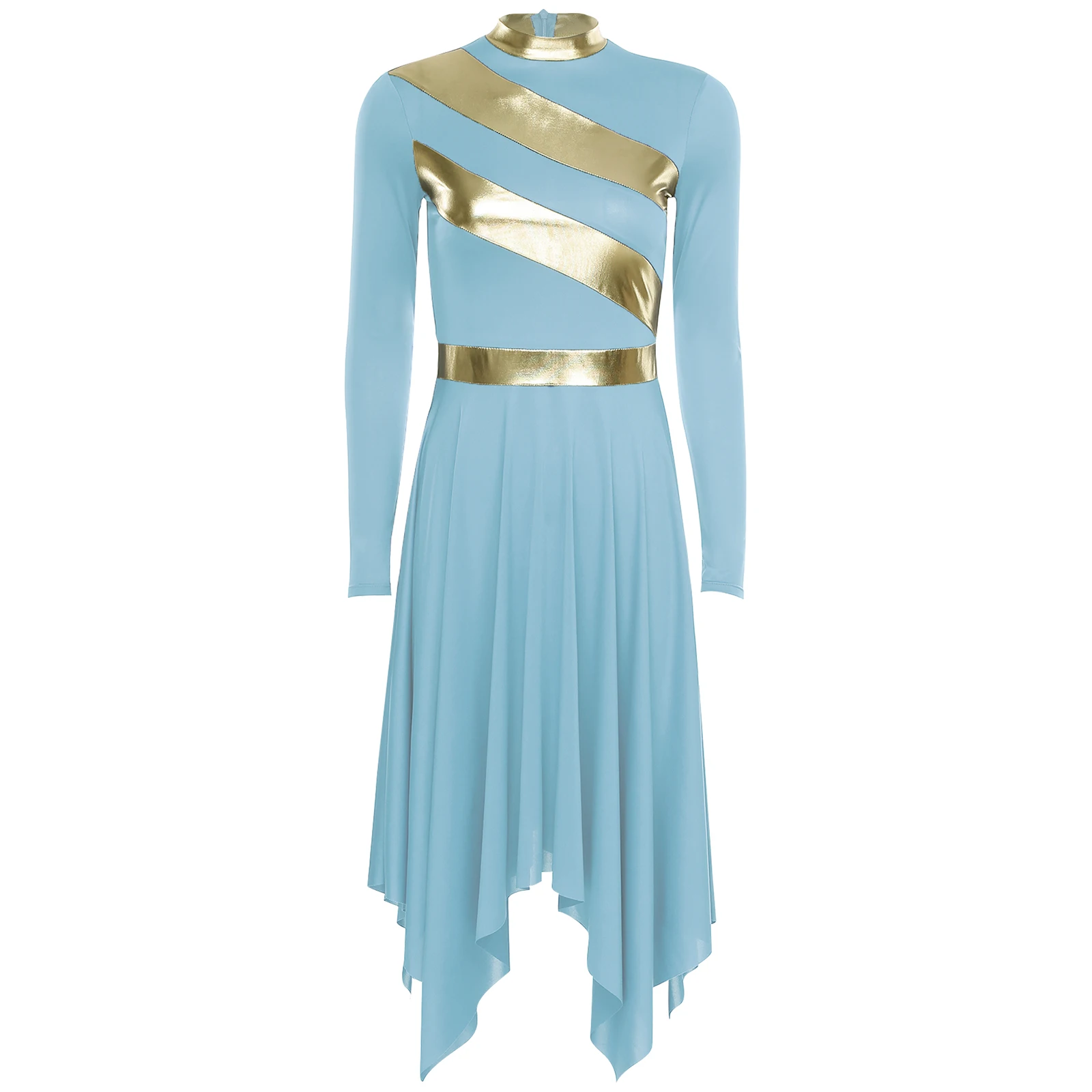 Vestido de baile lírico para mujer, traje de túnica litúrgica, Patchwork metálico, bata de adoración, vestido de manga larga con dobladillo Irregular