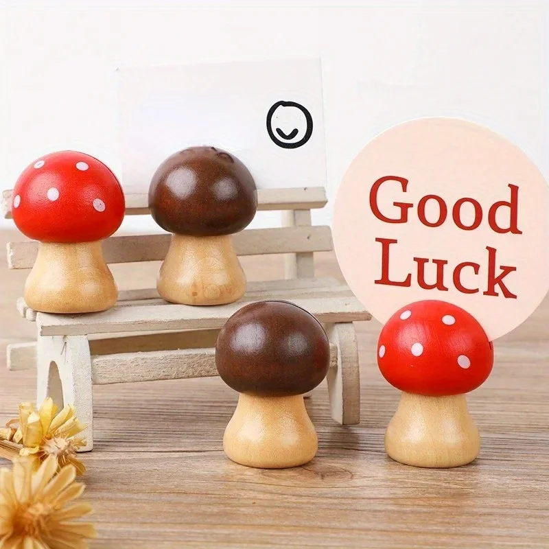 

2Pcs Wooden Mushroom Memo Clips Photo Holder Office Message Note Holder Cute School Desk Organizer