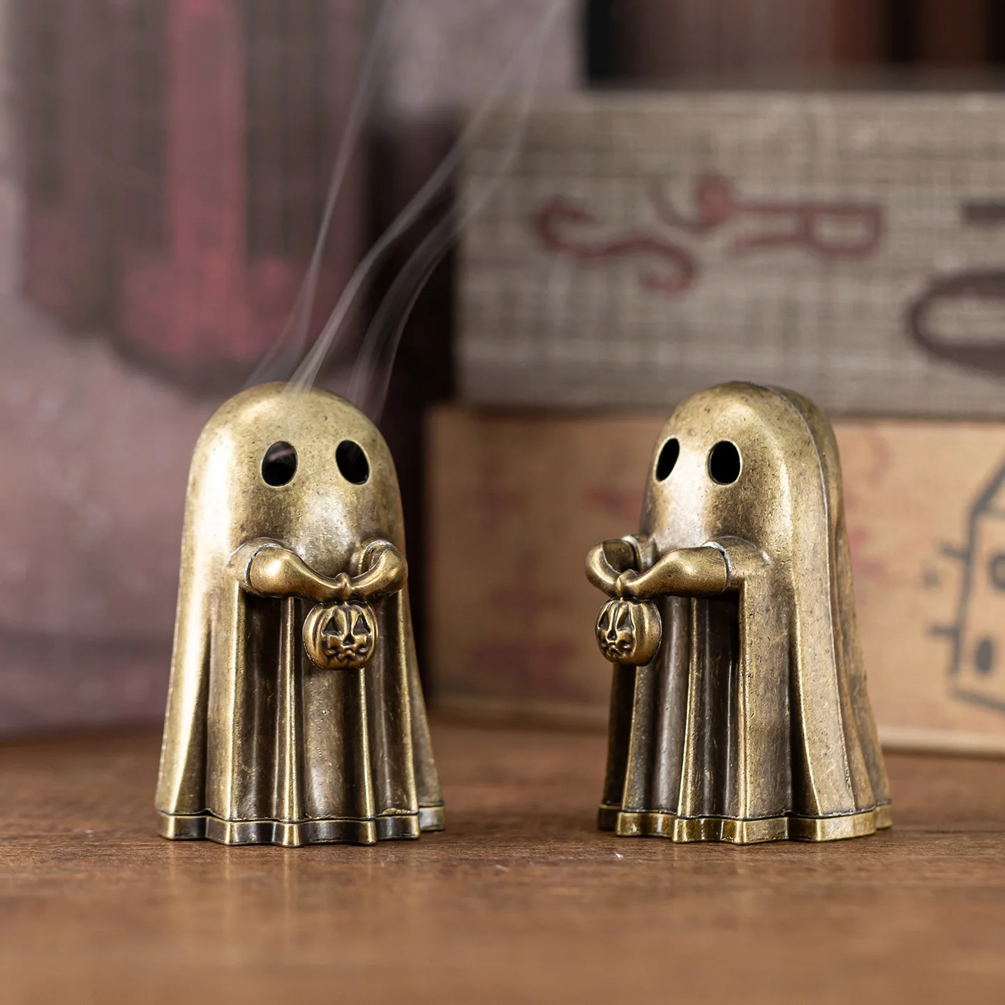 Geister-Räuchergefäß, Räucherstäbchenhalter aus Zinklegierung, Vintage-Bronze-Kürbis für Räucherstäbchen, Goth-Hexen-Schreibtischdeko, Halloween-Geschenk – Detail 11