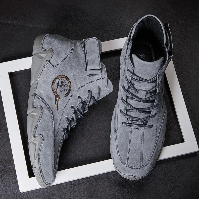 Brand New Autumn Men's Shoes Anti Slip Wear-resistant Low Top Casual Motorcycle Boots Fashionable High Top Workwear Footwear