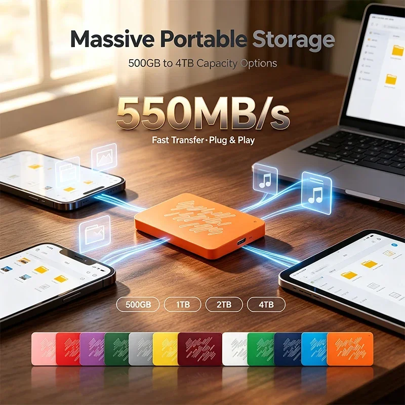 Original A3 Yellow/Pink/Orange Portable External Hard Drive Large Capacity Storage Disk for Laptop Desktop Notebook Smartphone
