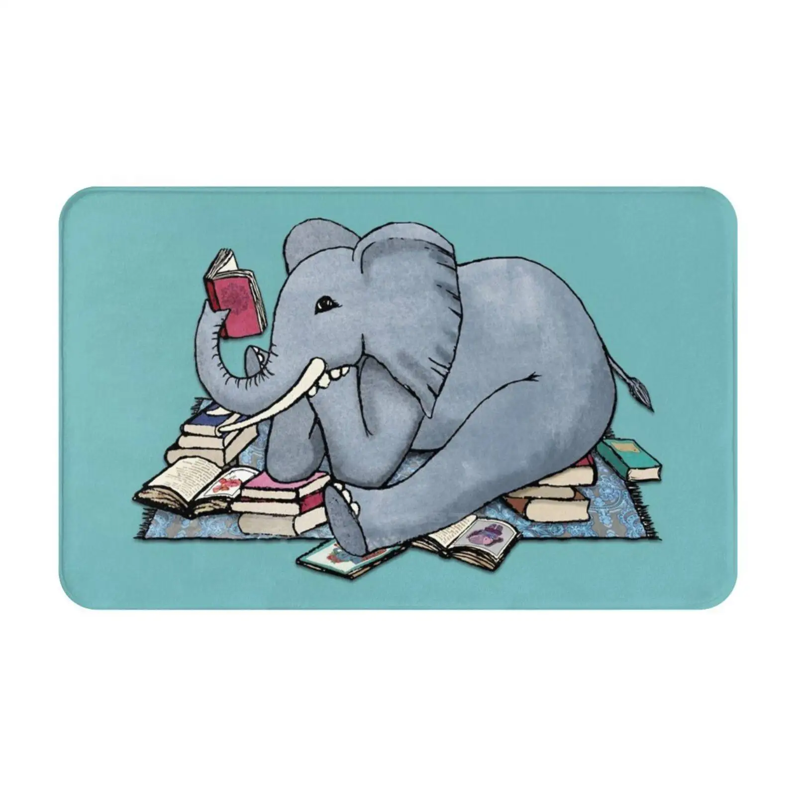 The Best Thing About Rainy Days Soft Cushion Car Home Carpet Door Mat Books Grey Blue Teal Turquoise Cute Elephants Animals