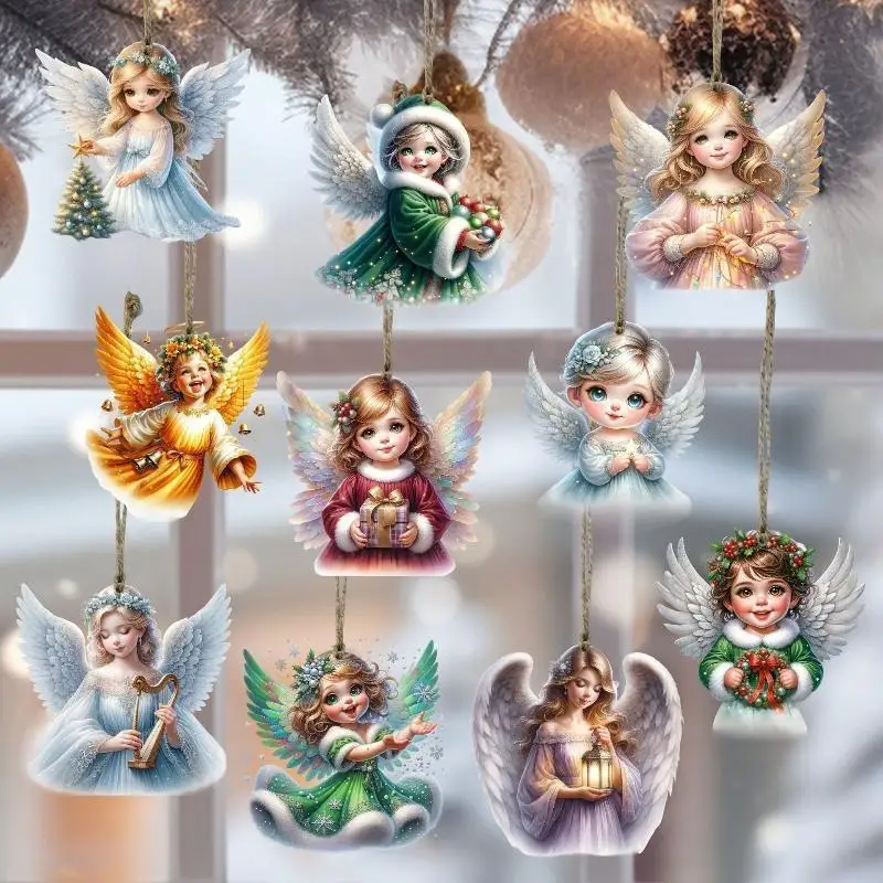 Wooden Christmas Angel Hanging Ornament 10/20PCS With Rope, Holiday Xmas Tree Decor, Indoor Garden Outdoor Festive Decoration