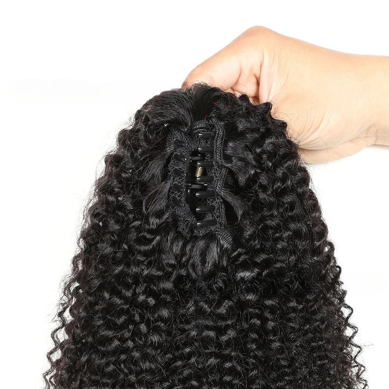 Афро-кудрявый хвост, человеческие волосы, наращивание хвоста для женщин, зажим для когтей в хвосте, 3C-4A, бразильские девственные волосы