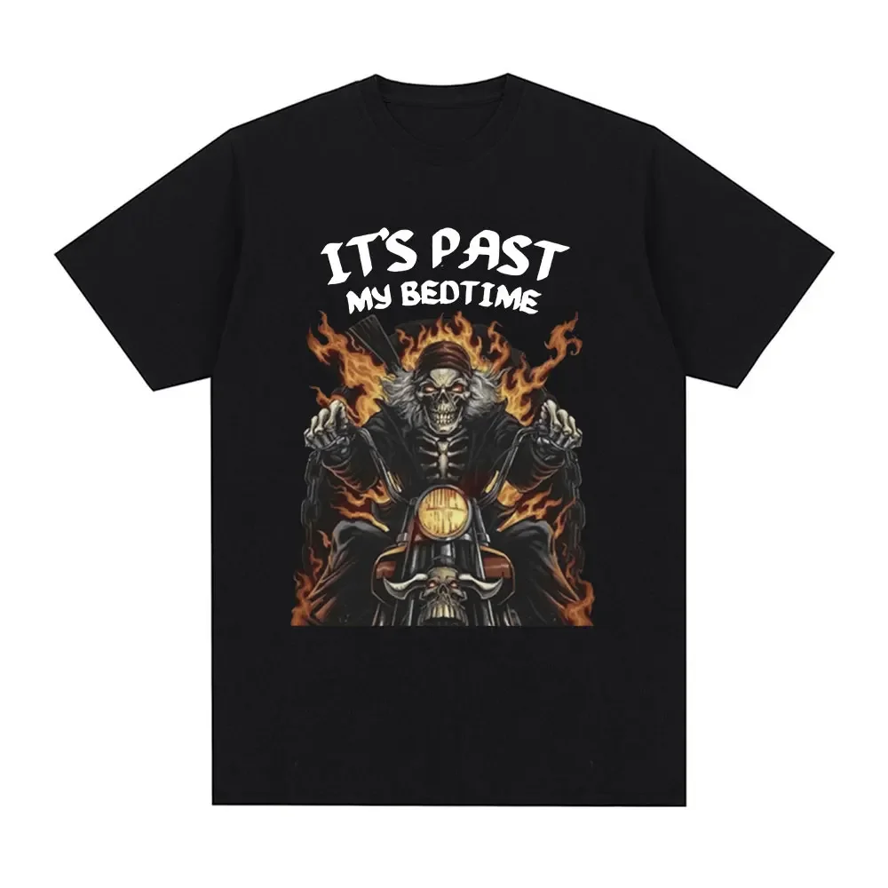 manga vintage anime clothes Funny It Past My Bedtime Skeleton Meme T-shirt Men Cotton T Shirt Fashion Casual Oversized T-shirts