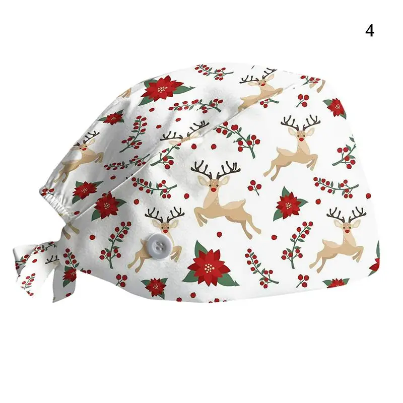 Christmas Print Surgical Caps Adjustable Nurse Cap Sweat-absorbent Balaclava Neutral Baotou Cap Fashion Doctor Hat For Christmas