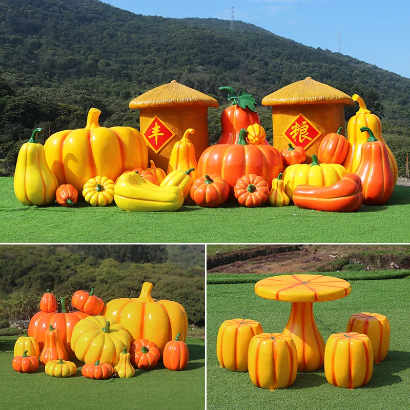 Outdoor garden landscape FRP simulation pumpkin model vegetable sculpture farm harvest festival decorative granary ornament