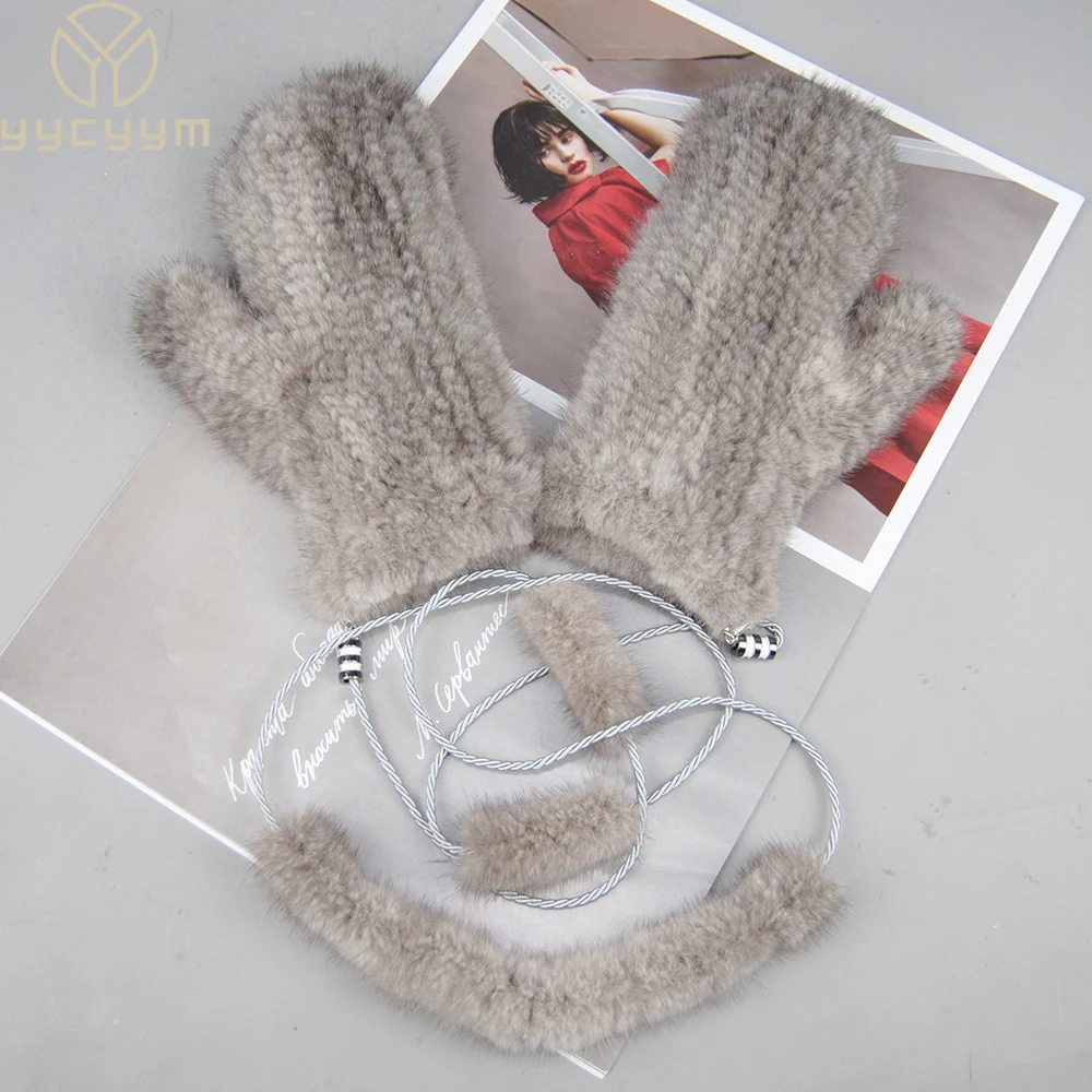 New Women 100% Real Genuine Knitted Mink Fur Mittens Winter Warm Lady Real Mink Fur Fashion Lady Gloves Handmade Knit Fur Mitten