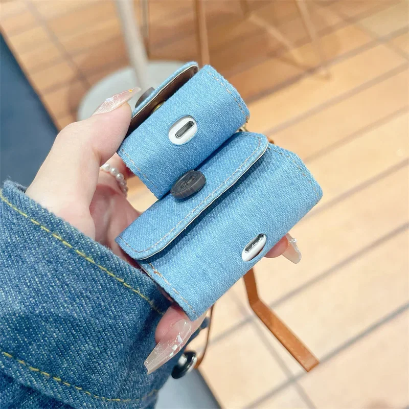 Funda de botón vaquero para AirPods 4 Airpod 1 2 3 Pro Pro2 auriculares Bluetooth caja de carga funda protectora para auriculares