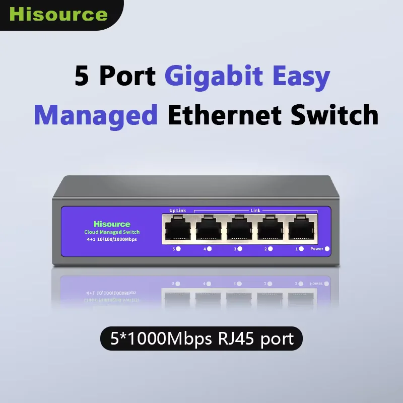 Hisource Full Giga Lite Cloud Managed Web Managed Switch RJ45 Ports Network Switch for Small Office Home Network