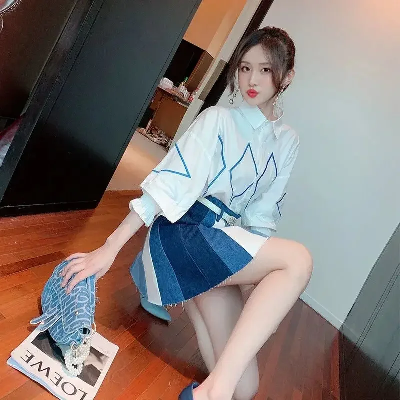 Women\'s Two Piece Set Sexy Mature Beach Skirt Female Outfits Denim Commuting New Matching Full Vintage Korean Style Promotion