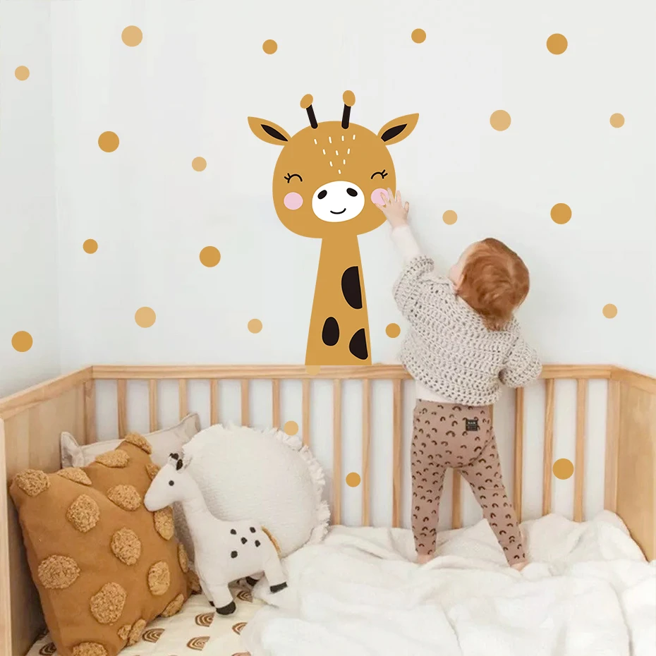 

Cartoon Cute Deer Lion Animal Polka Dots Wall Sticker Baby Kids Room Decoration Vinyl Wall Decal Children Nursery Peel and Stick
