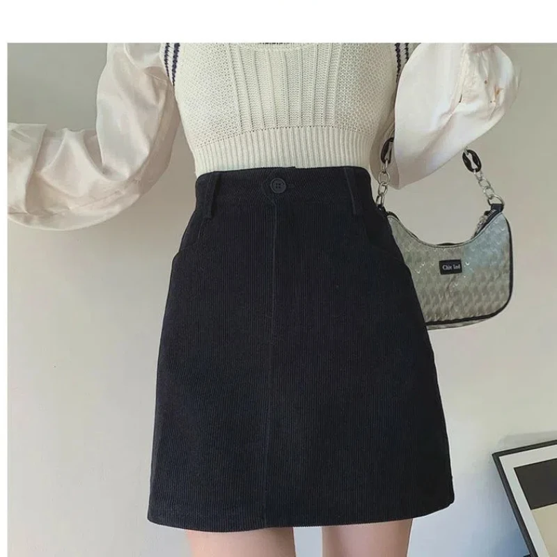 Corduroy Plus Size Fashion Women Shorts Skirt Autumn Winter Vintage High-waisted Slimming Versatile A- Line Bodycon Skirt