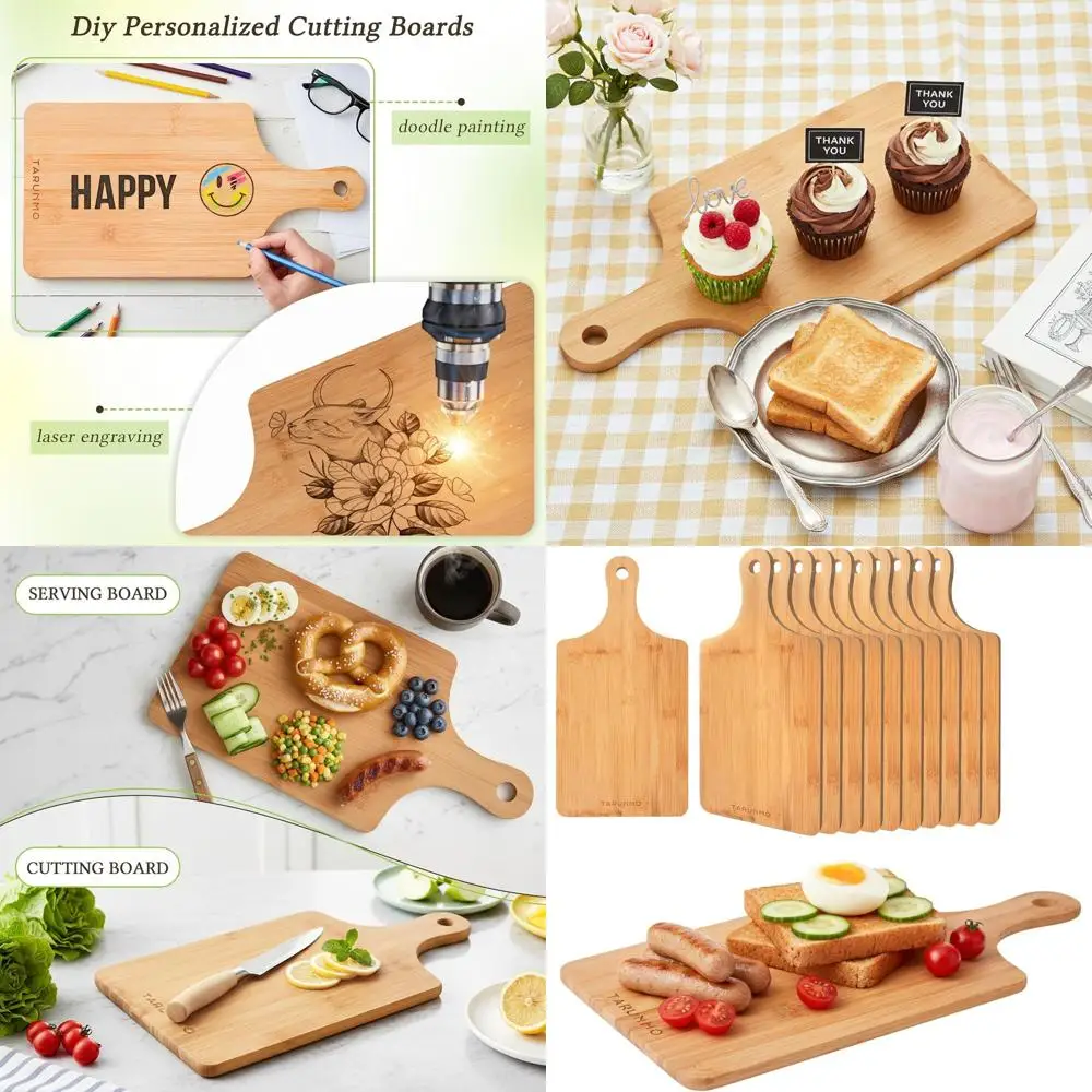 Set di 12 tagliere in bambù con manici, tavole da cucina 15,8x7,9 per pane, formaggio e salumi
