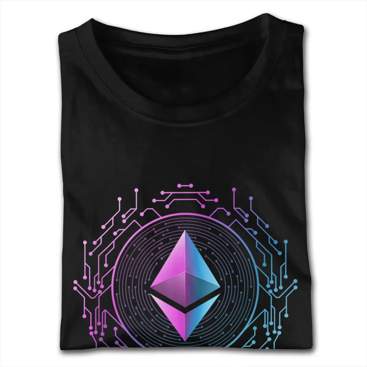 Purple Eth Network Effect Ethereum T-Shirt Men 5XL Short Sleeves Heavy Cotton Black O Neck T-Shirt