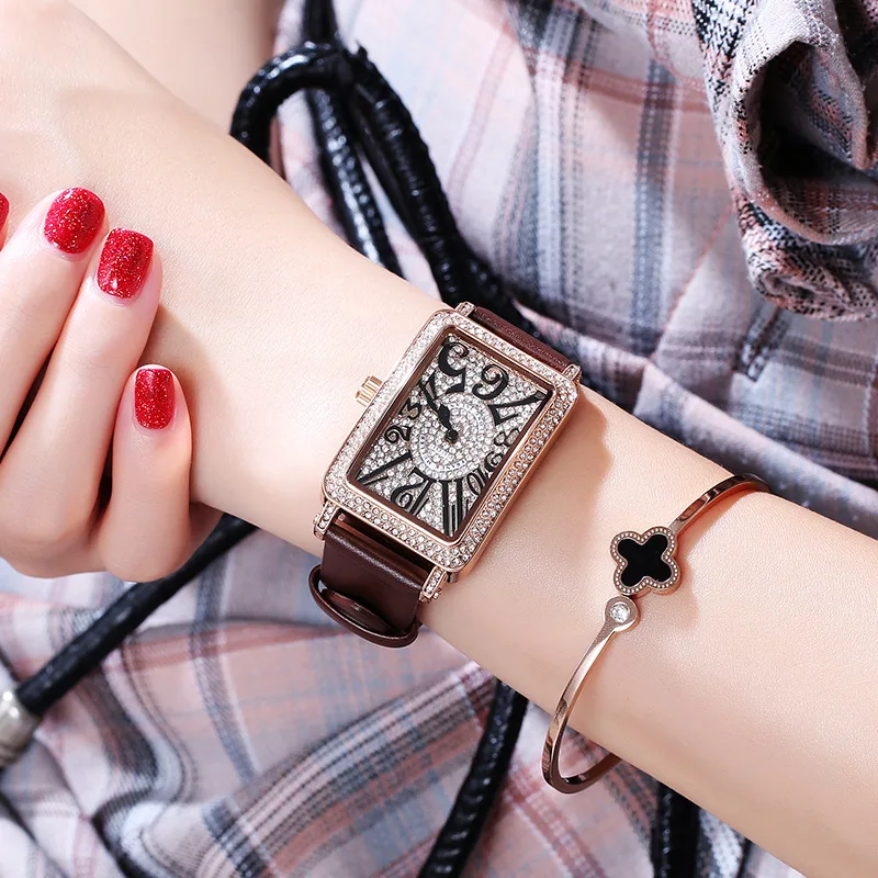 New Women'S Watch, Stylish Rectangular Design, Student Leather Strap Quartz Watch, High-End Luxury Women'S Wristwatch.