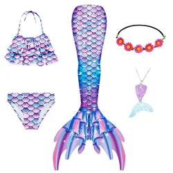 5Pcs/Set Girls Mermaid Tail Swimsuit Girl the Little Mermaid Costume Cosplay Beach Clothes Bathing Suit Can add Monofin