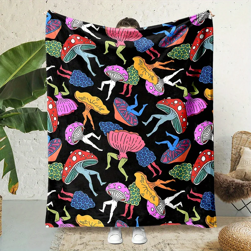 Mushroom Disco Print Blanket Reversible Flannel Throw for Bohemian Style AllSeason Comfort Whimsical Forest Gift
